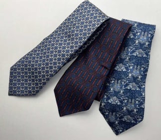 Three Vintage Hermes Paris French Silk Neck Ties