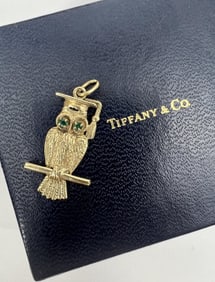 Estate Tiffany & Co 14kt Yellow Gold Owl Pendant