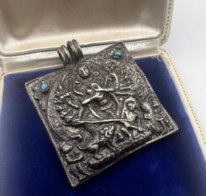 Antique Silver & Turquoise Southeast Asian Pendant