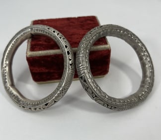 Pair of Antique Chinese Silver Bangle Bracelets