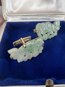 Estate Chinese Carved Jade Gold Filled Cuff Links