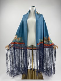 Antique C 1920s Japanese Silk Floral Fringed Cape