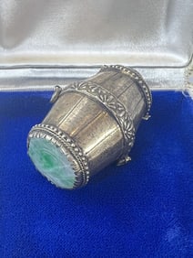 Antique Chinese Silver & Jade Snuff Box Pendant