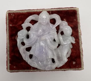 Estate Chinese Lavender Jade Carved Pendant