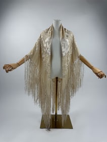 Antique Chinese Silk Embroidered Piano Shawl