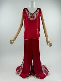 Antique 1920s Red Satin Chinese 2 Pc Pajama Set