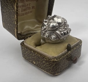 Antique Chinese Hallmarked Silver Foo Dog Ring
