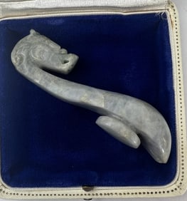 Chinese Hand Carved Jade Dragon Buckle Clasp