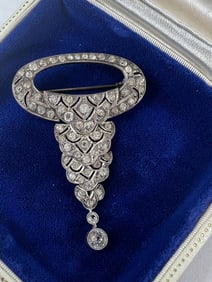 Antique Art Deco Sterling Silver & Paste Brooch