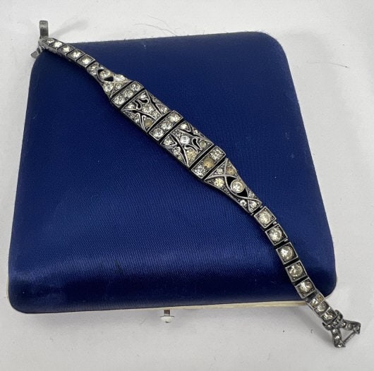 Antique Otis Sterling & Paste Art Deco Bracelet (1 of 9)