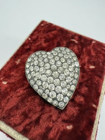 Antique Art Deco Sterling Silver & Paste Heart