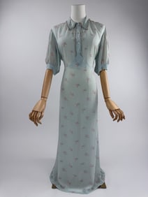 Vintage 1930s Blue Floral Silk Blend Slip Dress