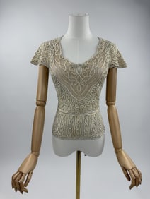 Antique 1920s Deco Mint Green Tape Lace Blouse