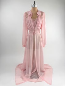Vintage 1940s Pink Chiffon Slip Dress Pegnoir Set