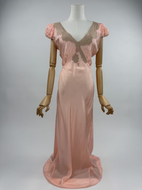 Vintage 1930s Pink Silk Cap Sleeve Deco Slip Dress (1 of 11)