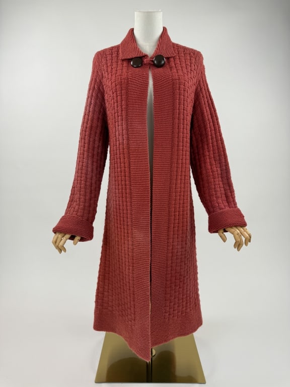 Antique 1920s Pink Wool Knit Deco Sweater Coat (1 of 8)