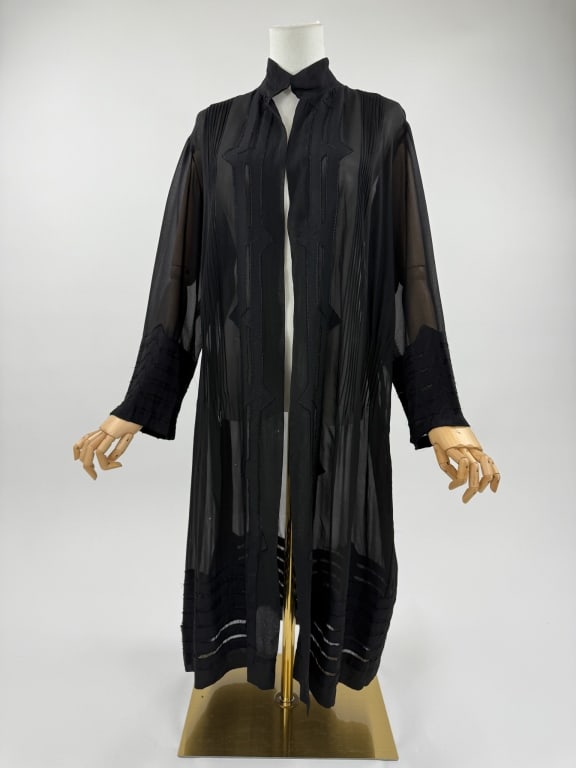 Antique 1920s Black Silk Chiffon Deco Robe Jacket (1 of 10)