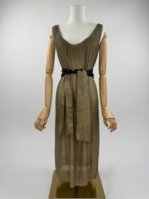 Antique 1920s Flapper Gold Lamé Belted Shift Dress