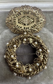 Two Miriam Haskell Vintage Costume Jewelry Pins