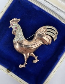 Vintage Sterling & Rhinestone Mr Rooster Brooch