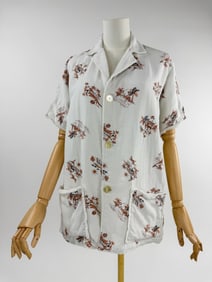 Vintage 1950s Terrycloth Novelty Print Beach Shirt