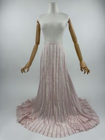 Antique 1900s Pink Stripe Cotton Ruffled Tea Skirt