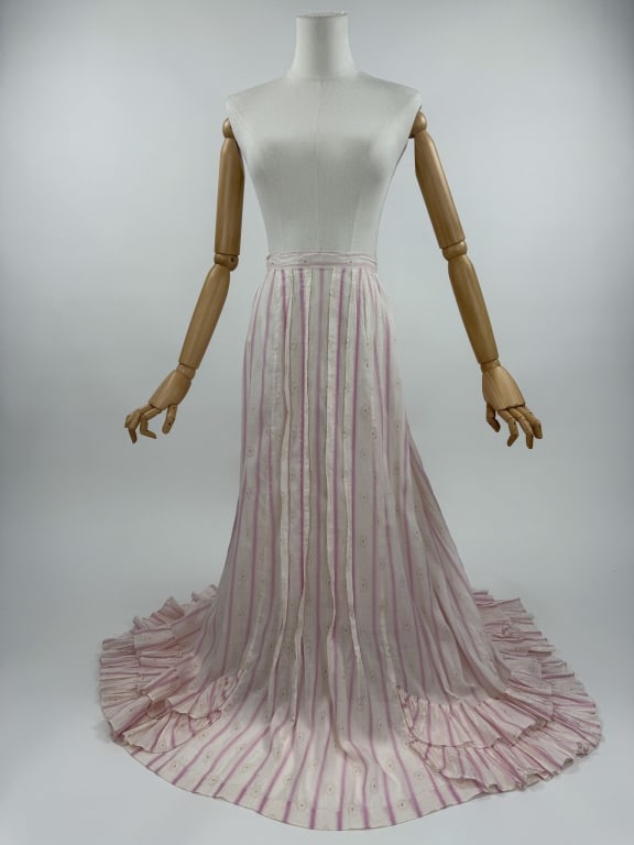 Antique 1900s Pink Stripe Cotton Ruffled Tea Skirt (1 of 10)