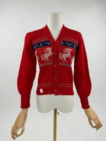 Vintage 1940s Wool Novelty Horse Knit Cardigan