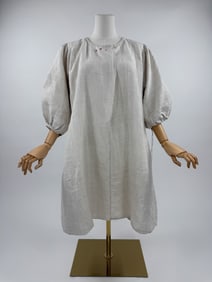 Antique 19th C Linen Embroidered Puff Sleeve Dress