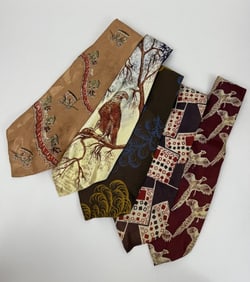 Collection of 5 1950s Printed Silk/Rayon Neck Ties