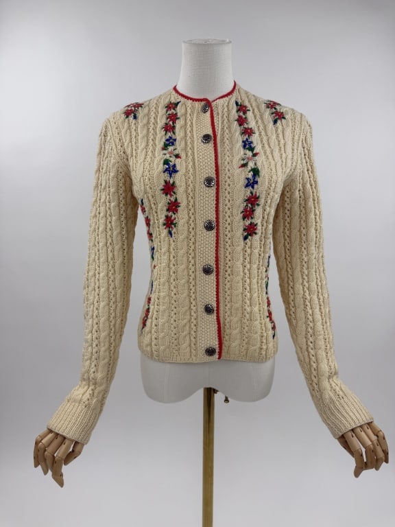 Vintage 1940s Wool Knit Tyrolean Cardigan Sweater (1 of 6)