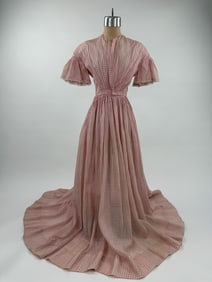 Antique 1850s Print Cotton Fan Front Summer Dress