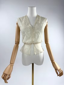 Antique 1900s White Net Floral Embroidered Blouse