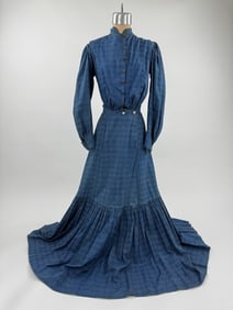 Antique 1900s Blue Cotton Print Calico Work Dress