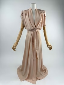 Vintage 1940s Pink Crepe Lace Dressing Gown Dress