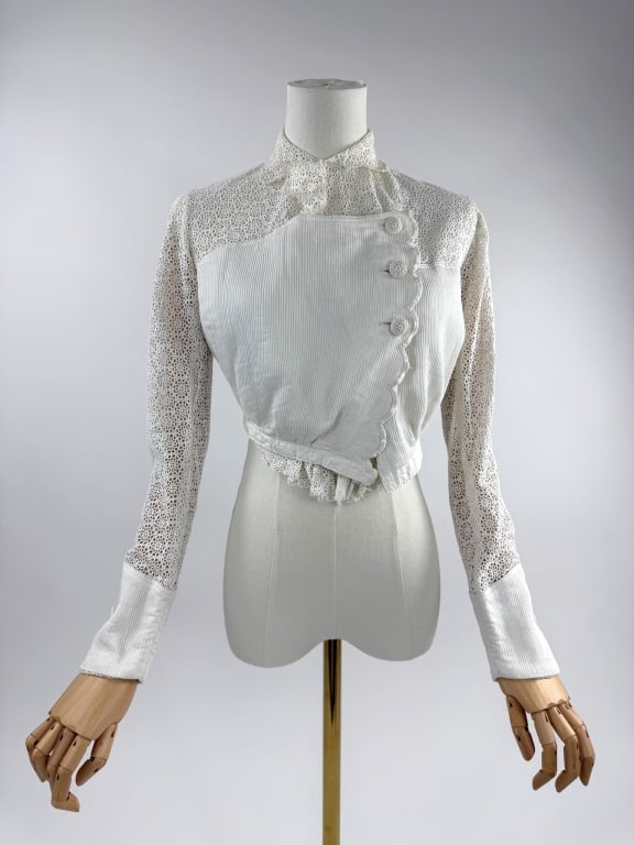 Antique 1900s White Cotton Eyelet Lace Bodice Top (1 of 10)