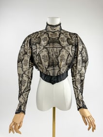 Antique 1900s Black Chantilly Lace Overlay Blouse