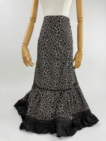 Antique 1890s Black Cotton Printed Dress Skirt