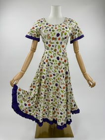 Vintage 1940s Cotton Vegetable Print Sun Dress