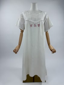 Antique 19th C White Linen Monogram Night Gown