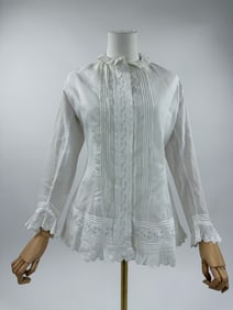 Antique 1880s White Cotton Top Lace Trim Blouse