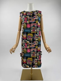 Vintage 1960s Silk Novelty Paris Print Shift Dress