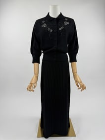 Vintage 1950s Black Wool 2 Pc Sweater Dress Set