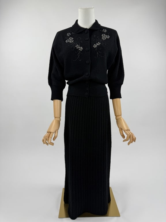 Vintage 1950s Black Wool 2 Pc Sweater Dress Set (1 of 7)
