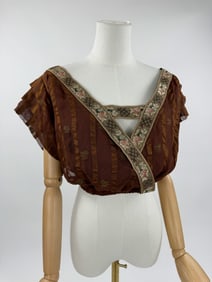 Antique 1900s Brown Floral Ribbon Pigeon Bust Top