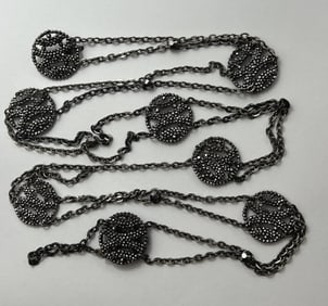 Antique 19th C Victorian Cut Steel Belt / Necklace
