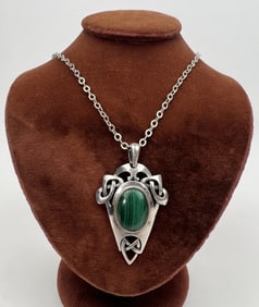 Estate Art Nouveau Sterling & Malachite Necklace