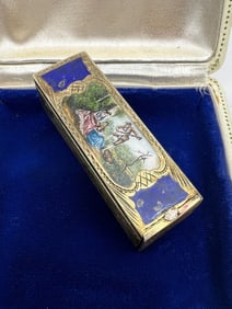 Antique Silver & Enamel Decorated Lipstick Compact