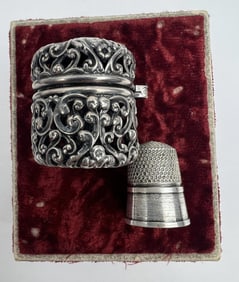 Antique Ornate Sterling Silver Thimble Case