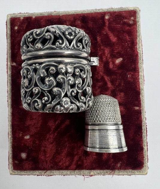 Antique Ornate Sterling Silver Thimble Case (1 of 8)